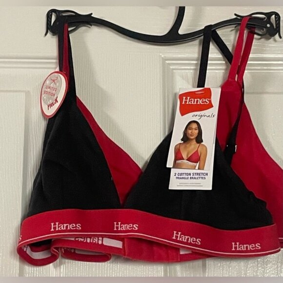 Hanes Originals Black and Red Triangle Cotton Bralette! NWT! Size Small! - Picture 1 of 7